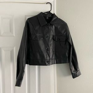 Cropped oversized faux leather jacket